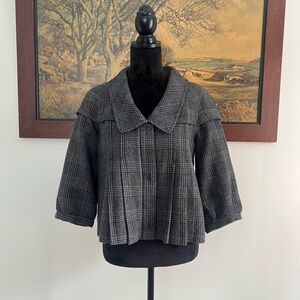 Y2K DKNY dark academia tweed wool pleated capelet jacket classic office wear